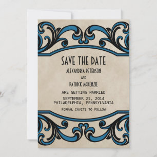 Blue Gothic Swirls Save the Date Invite