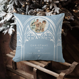 Blue Gothic Winter Fantasy Family Photo Christmas Cushion
