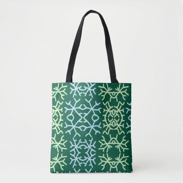 Blue gr snow flakes Christmas pattern snow pattern Tote Bag (Front)
