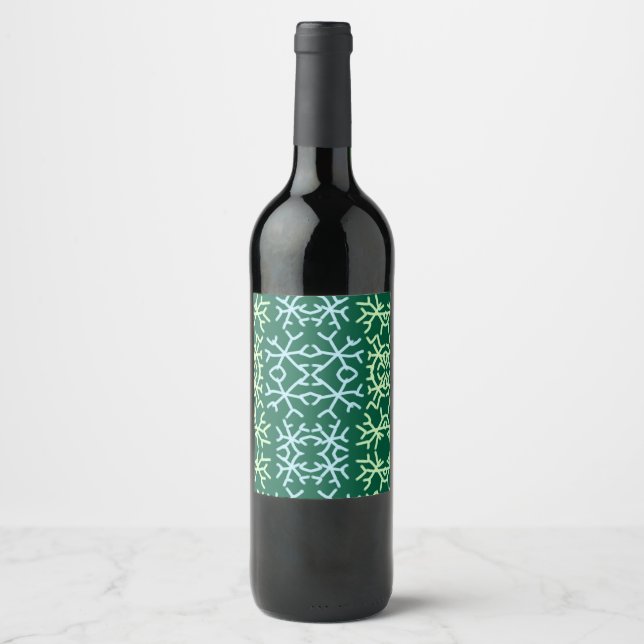 Blue gr snow flakes Christmas pattern snow pattern Wine Label (Front)
