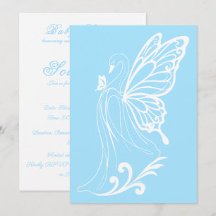 Blue Graceful swan with butterfly Invitation
