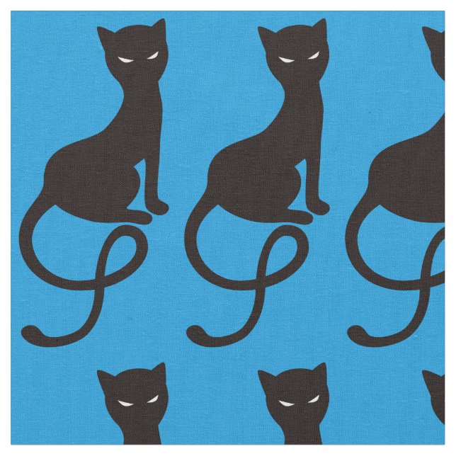 Blue Gracious Evil Black Cat Fabric (Close Up)
