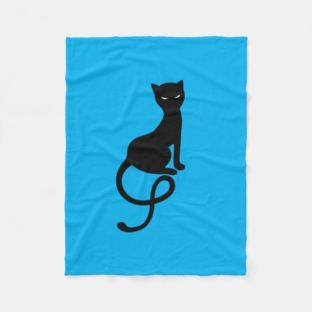 Blue Gracious Evil Black Cat Fleece Blanket (Front)