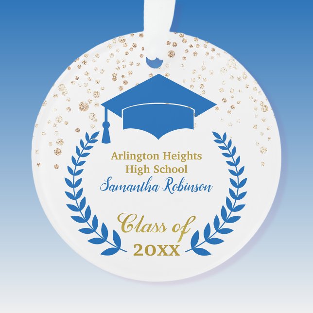 Blue Grad Cap and Laurel Graduation Ornament (Creator Uploaded)