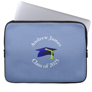 blue grad cap - class of 2025  -your name laptop sleeve