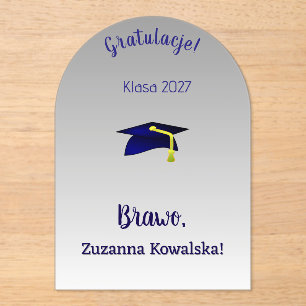 blue grad cap - Congrats in Polish Acrylic Invitations