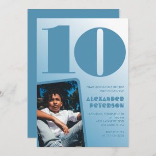 Blue gradient 10th birthday invitations Boy Photo