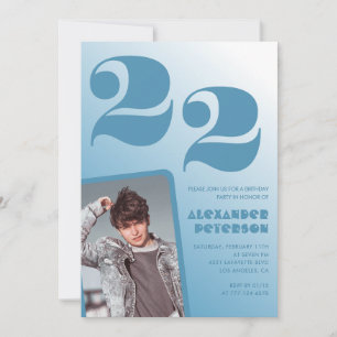 Blue gradient 22nd birthday invitations Boy Photo