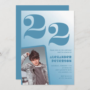Blue gradient 22nd birthday invitations Him Photo