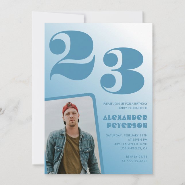 Blue gradient 23rd birthday invitations Boy Photo (Front)