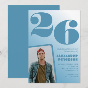 Blue gradient 26th birthday invitations Boy Photo