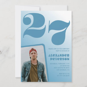 Blue gradient 27th birthday invitations Boy Photo