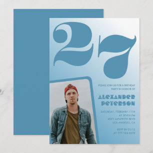 Blue gradient 27th birthday invitations Boy Photo