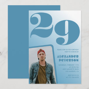 Blue gradient 29th birthday invitations Boy Photo