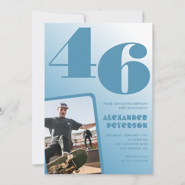 Blue gradient 46th birthday invitations Men Photo (Front)