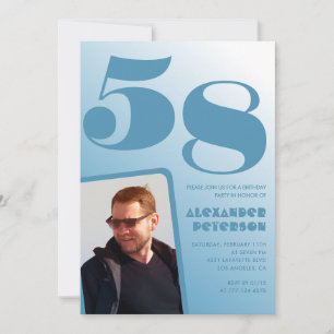 Blue gradient 58th birthday invitations Men Photo