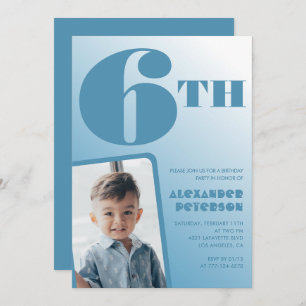Blue Gradient 6th birthday invitations Photo