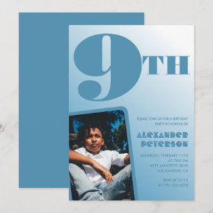 Blue Gradient 9th birthday invitations Photo