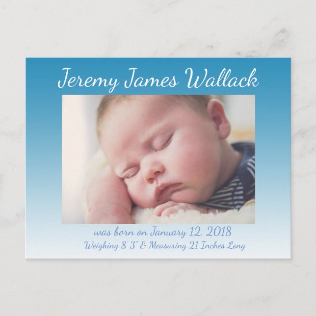 Blue Gradient Baby Boy Birthday Announcements (Front)
