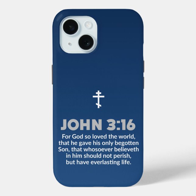 Blue Gradient Bible Verse John 3:16 Orthodox Cross Case-Mate iPhone Case (Back)