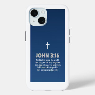 Blue Gradient Bible Verse Quote John 3:16 Cross iPhone 15 Case