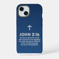 Blue Gradient Bible Verse Quote John 3:16 Crucifix
