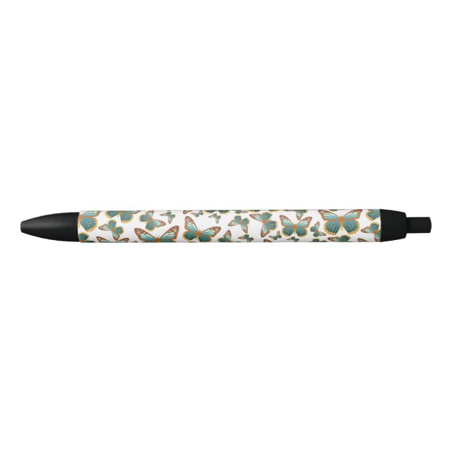 Blue Gradient Butterfly Pattern Black Ink Pen (Front)