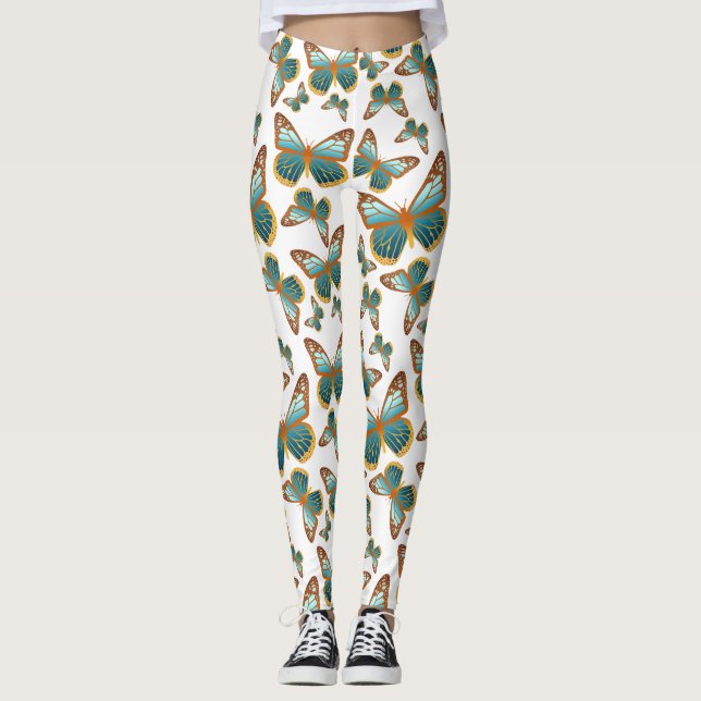 Blue Gradient Butterfly Pattern Leggings (Front)