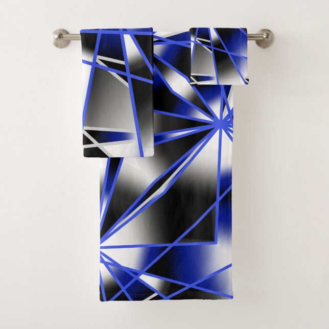 Blue Gradient Colour Fill Mechanical Drawing Mosai Bath Towel Set (Insitu)