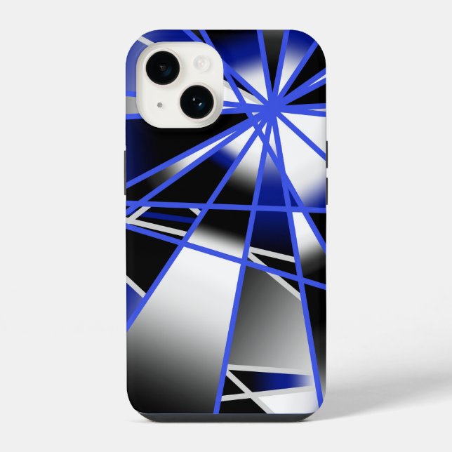 Blue Gradient Colour Fill Mechanical Drawing Mosai iPhone Case (Back)