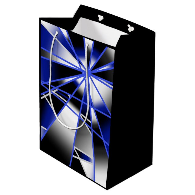 Blue Gradient Colour Fill Mechanical Drawing Mosai Medium Gift Bag (Back Angled)
