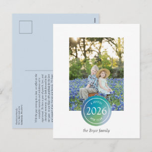 Blue Gradient Dot Joyful New Year Photo Holiday Postcard