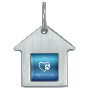 Blue Gradient Eat Play Love Custom Dog Name ID Tag