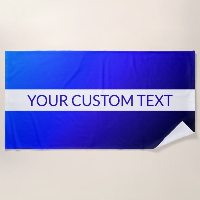 Blue Gradient & Editable Text on White Stripe Beach Towel (Front)