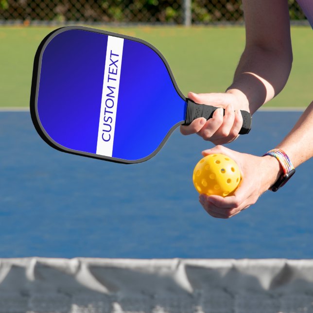 Blue Gradient & Editable Text on White Stripe Pickleball Paddle (Insitu)