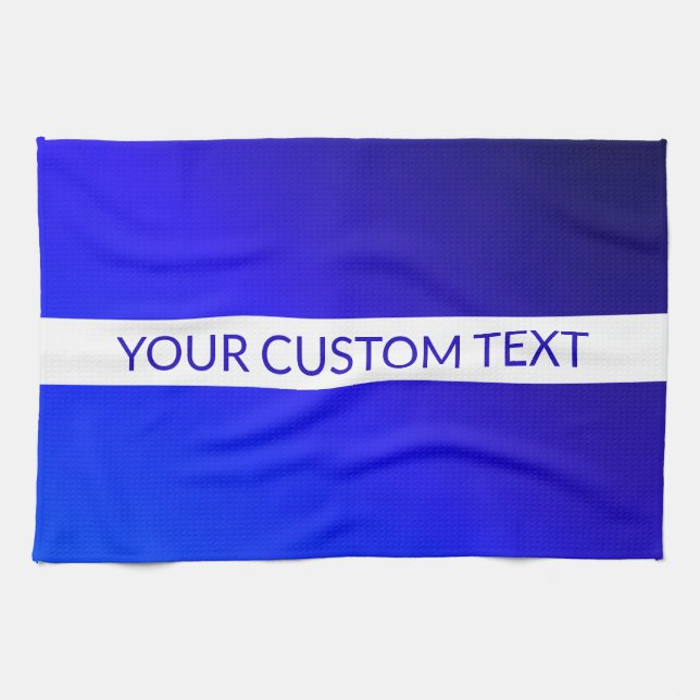 Blue Gradient & Editable Text on White Stripe Tea Towel (Horizontal)