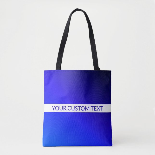 Blue Gradient & Editable Text on White Stripe Tote Bag (Front)