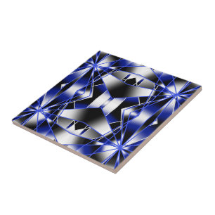 Blue Gradient Filled Mechanical Drawing Mosaic Tile