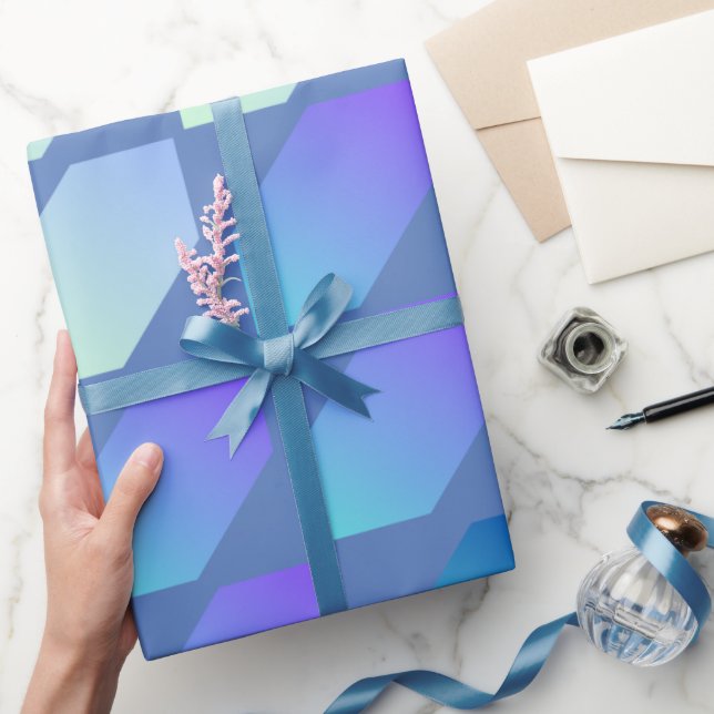 Blue Gradient Hexagon Print Wrapping Paper (Gifting)