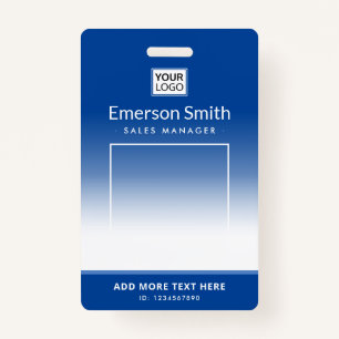 Blue gradient logo photo employee name title id ID badge