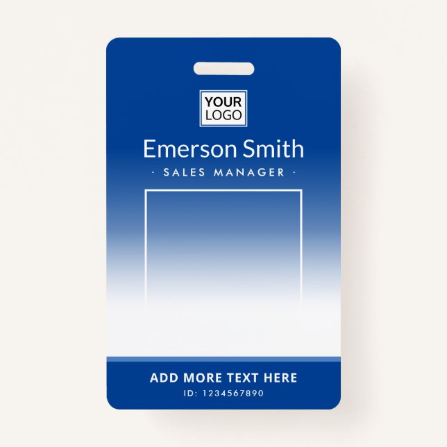 Blue gradient logo photo employee name title id ID badge (Front)