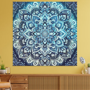 Blue Gradient Mandala Design Canvas Print