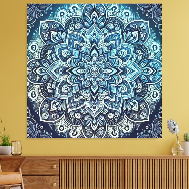 Blue Gradient Mandala Design Canvas Print (Insitu(LivingRoom))