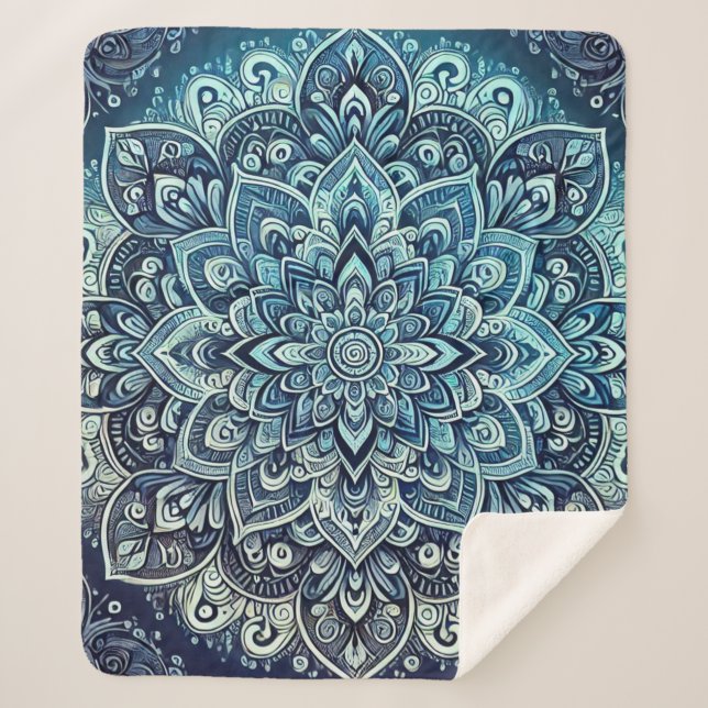 Blue Gradient Mandala Design Sherpa Blanket (Front)