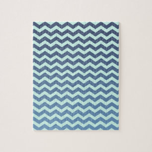 Blue Gradient on Mint Chevron Jigsaw Puzzle