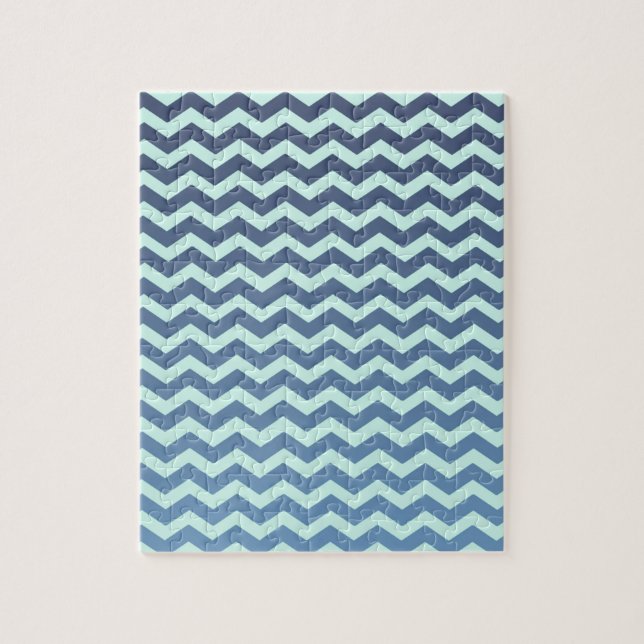 Blue Gradient on Mint Chevron Jigsaw Puzzle (Vertical)