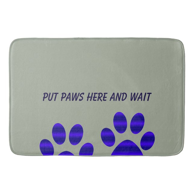 Blue Gradient Paw Prints Bath Mat (Front)