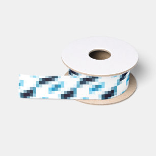 Blue Gradient Pixels Satin Ribbon