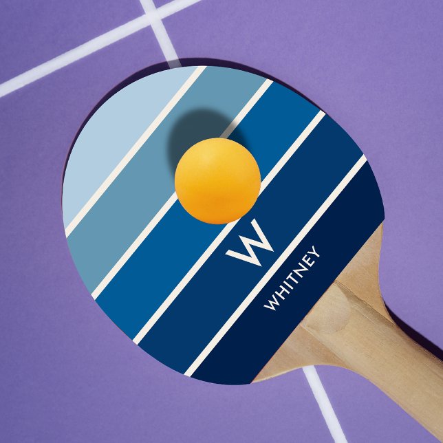 Blue Gradient Stripe Monogram Personal Ping Pong Paddle (Creator Uploaded)