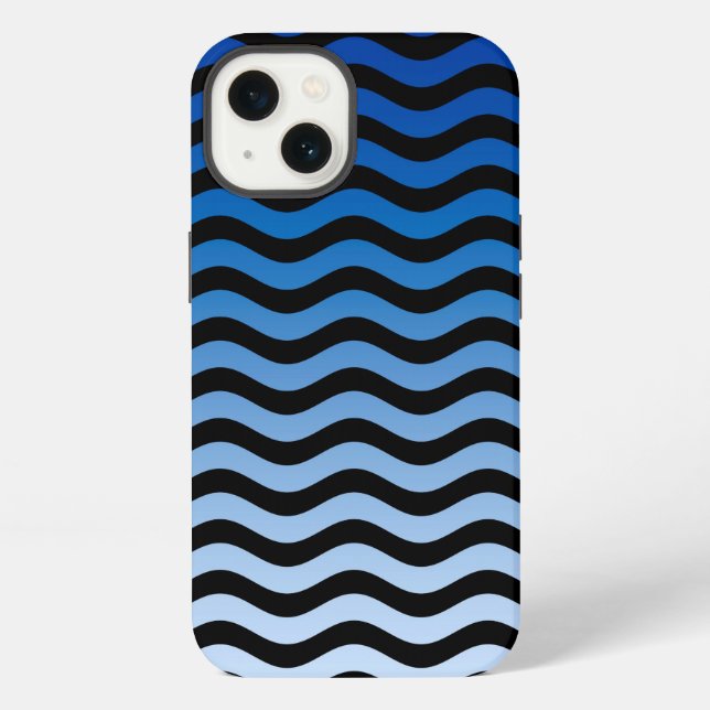 Blue Gradient Wavy Stripes iPhone Case (Back)
